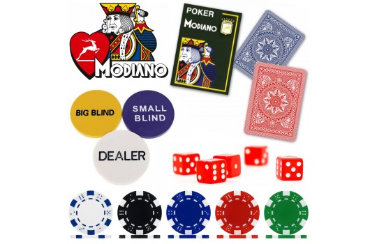 Βαλίτσα Δερματίνης set 300 Μάρκες Dice 11,5gr + 2 Τράπουλες Modiano
