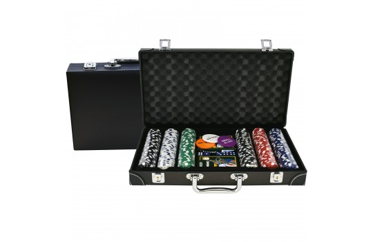 Βαλίτσα Δερματίνης set 300 Μάρκες Dice 11,5gr + 2 Τράπουλες Modiano