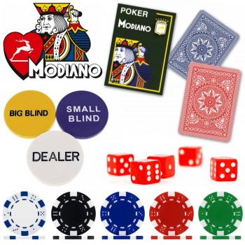 Βαλίτσα Δερματίνης set 300 Μάρκες Dice 11,5gr + 2 Τράπουλες Modiano